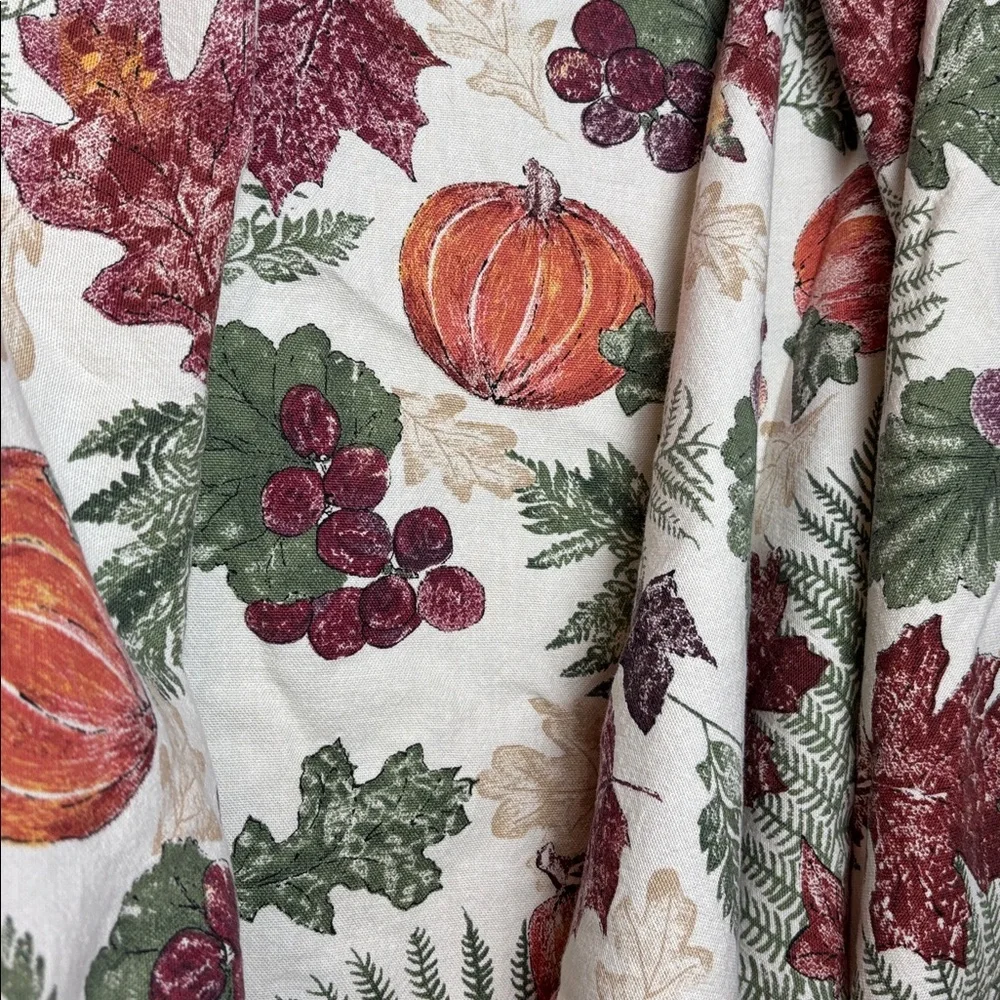 Vintage Oval Autumn Fall Thanksgiving Leaf Pumpkin Print Linen Tablecloth 80x62